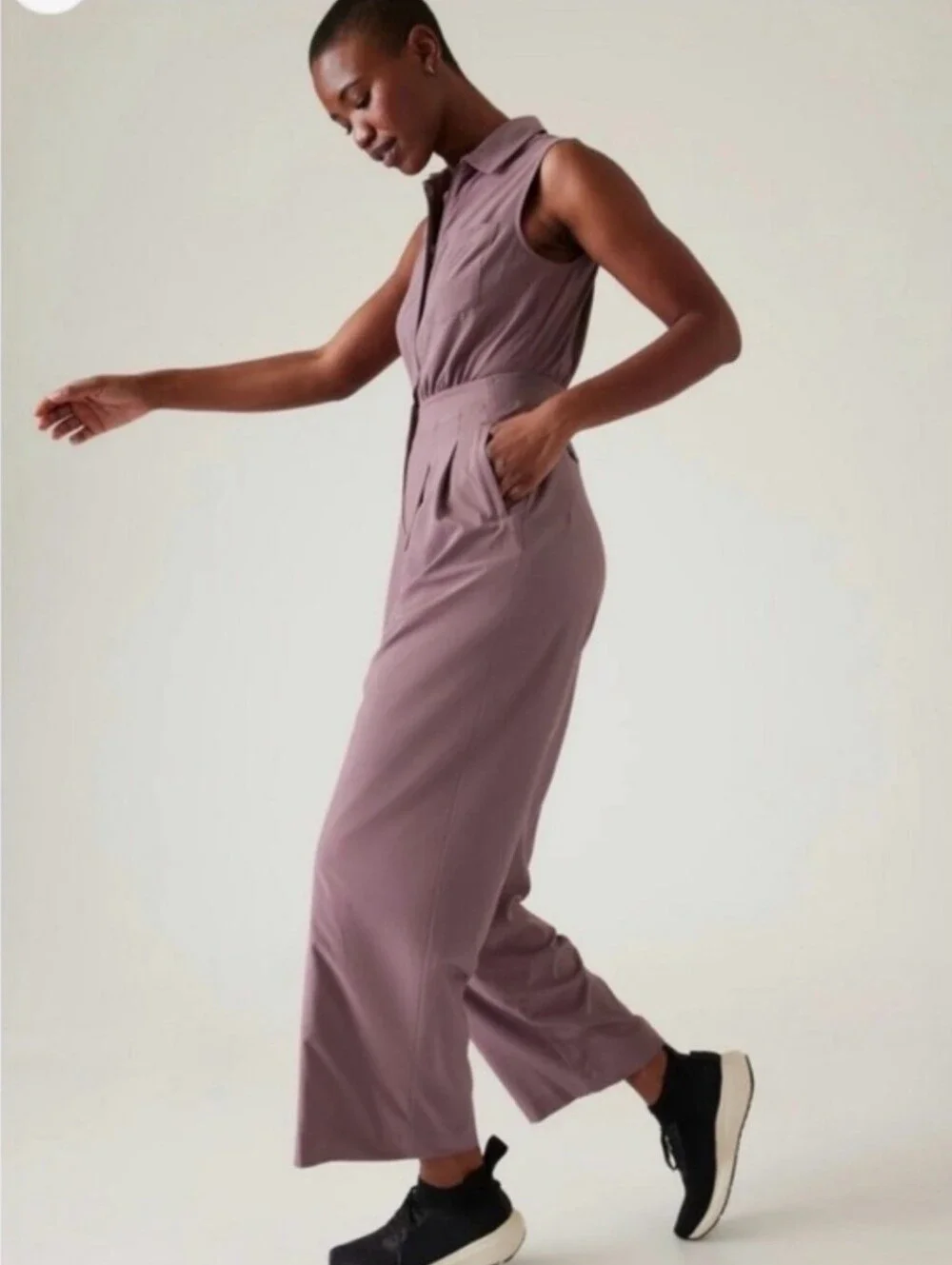 Athleta Sleeveless Collared Wide-Leg Jumpsuit in Mauve Size 2